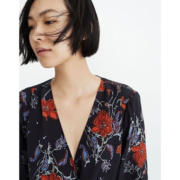 Madewell Silk Smocked-Sleeve Wrap Top small - Picture 13 of 13